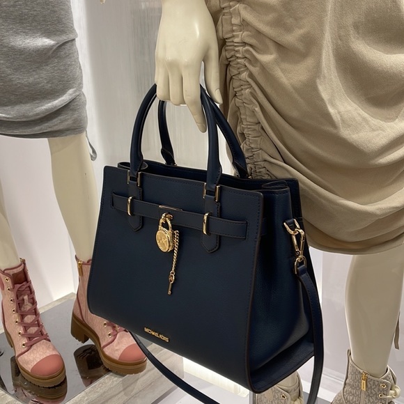 Michael Kors 35T1GHMS2L Hamilton Medium Satchel Crossbody Navy - Picture 8 of 16
